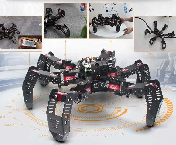 DIY Raspberry Pi 4B обновленный шестиногий робот паук Hexapod Bionic SpiderPi программируемый OpenCV