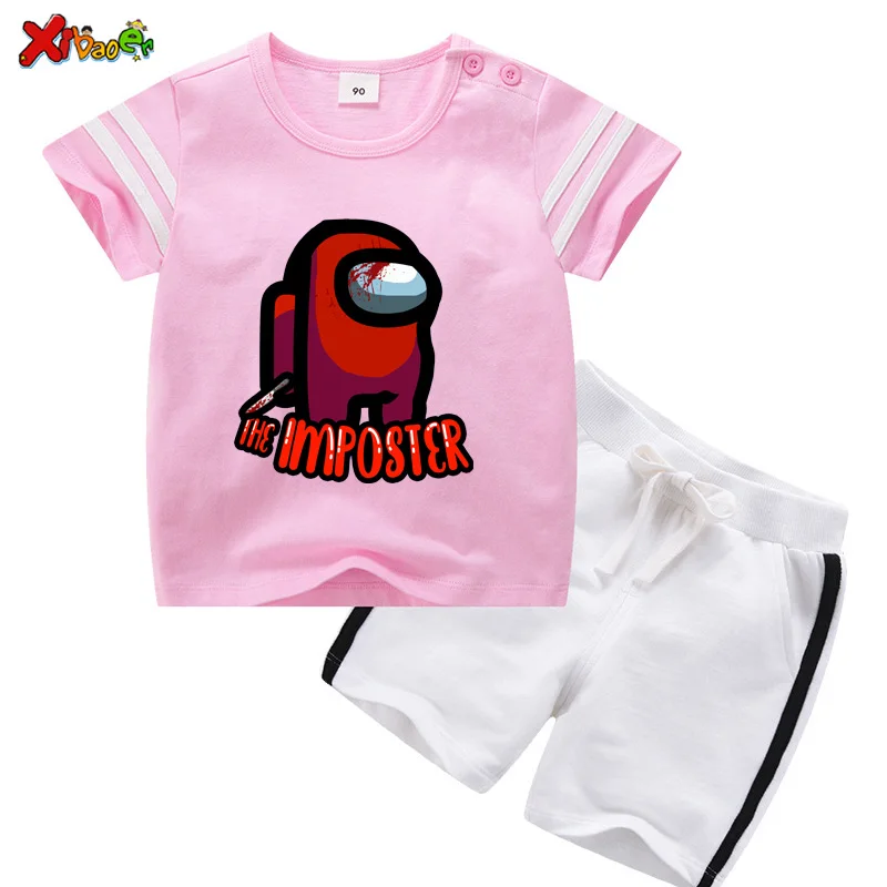 

Among Us Game Crew Kids T Shirt Suit Toddler Baby Girls T Shirt 2021 Summer Childrens Clothing Boys T Shirt + Short Pant 2Pc Set