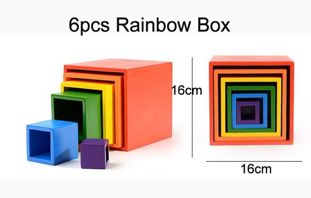 6-Box Детские игрушки, большой размер, Радужный штабелер, деревянные игрушки для детей, креативные радужные строительные блоки, Монтессори, обучающая игрушка для детей - Цвет: 6-Box