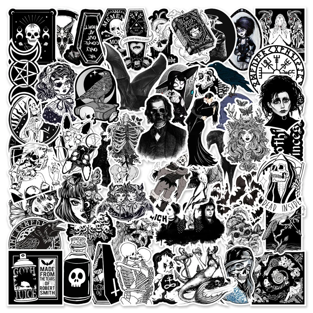 

10/30/50PCS Black and White Gothic Graffiti Stickers Car Balance Car Motorcycle Helmet Decorative Stickers Waterproof Wholesale