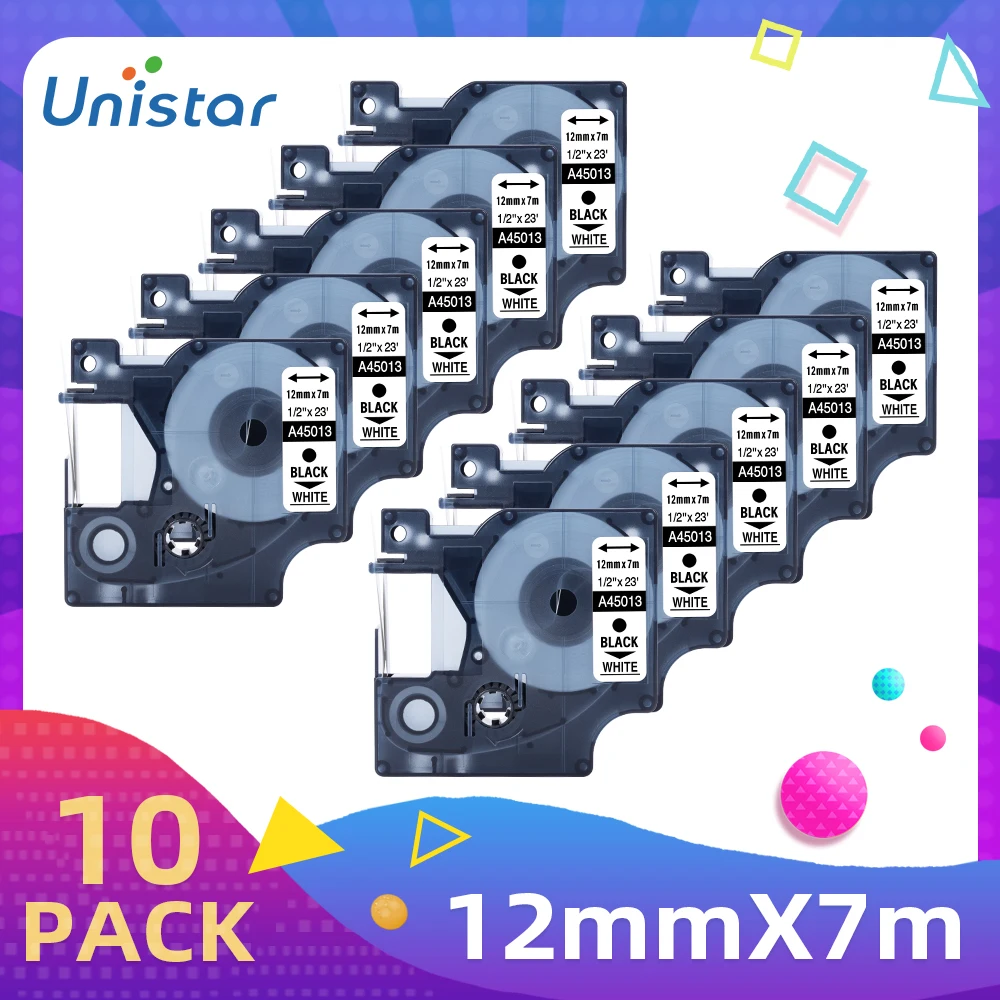 10 упаковок лент Unistar совместимых с D1 принтер для этикеток запечатанная лента