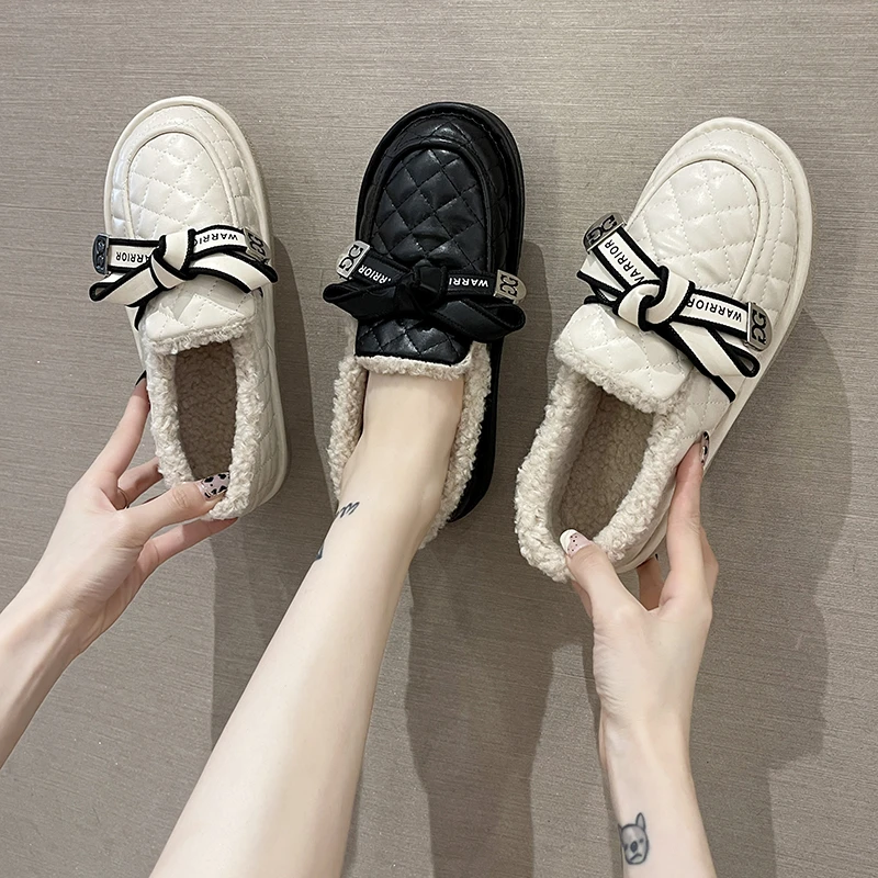 

Women's Peas Shoes 2021 Winter New Female Loafers Women Round Toe Thick Bottom Snow Boots Ladies Plus Velvet Warm Cotton Shoes