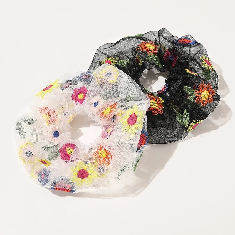 Женские резинки для волос из органзы с цветочной вышивкой аксессуары конский