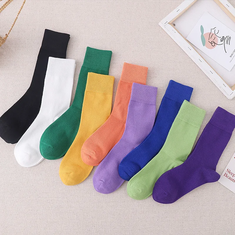 

New Color Harajuku Retro Women Lady Cotton Loose Socks Winter In Tube Korean Purple Blue Yellow Pink Designer Christmas Cute