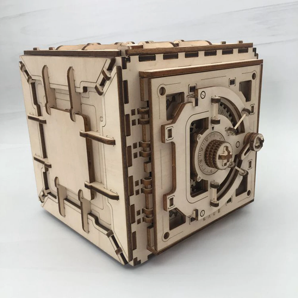 

Wooden Safe Password Box Decoration Piggy Bank Ukrainian Wooden Mechanical Transmission Gift Laser Engraving Children Toy 05536
