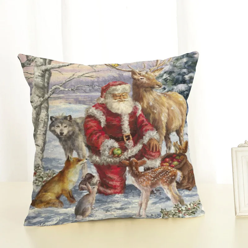 Рождественские Чехлы для подушки льняная хлопковая квадратная наволочка