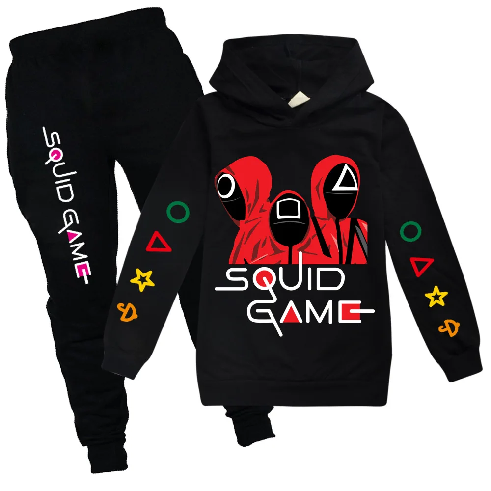 Casual Suit Boys 2PCS Set Children's Squid Game Round Six Cotton Hooded + Pants Kids Sportswear Tracksuit Girls | Детская одежда и