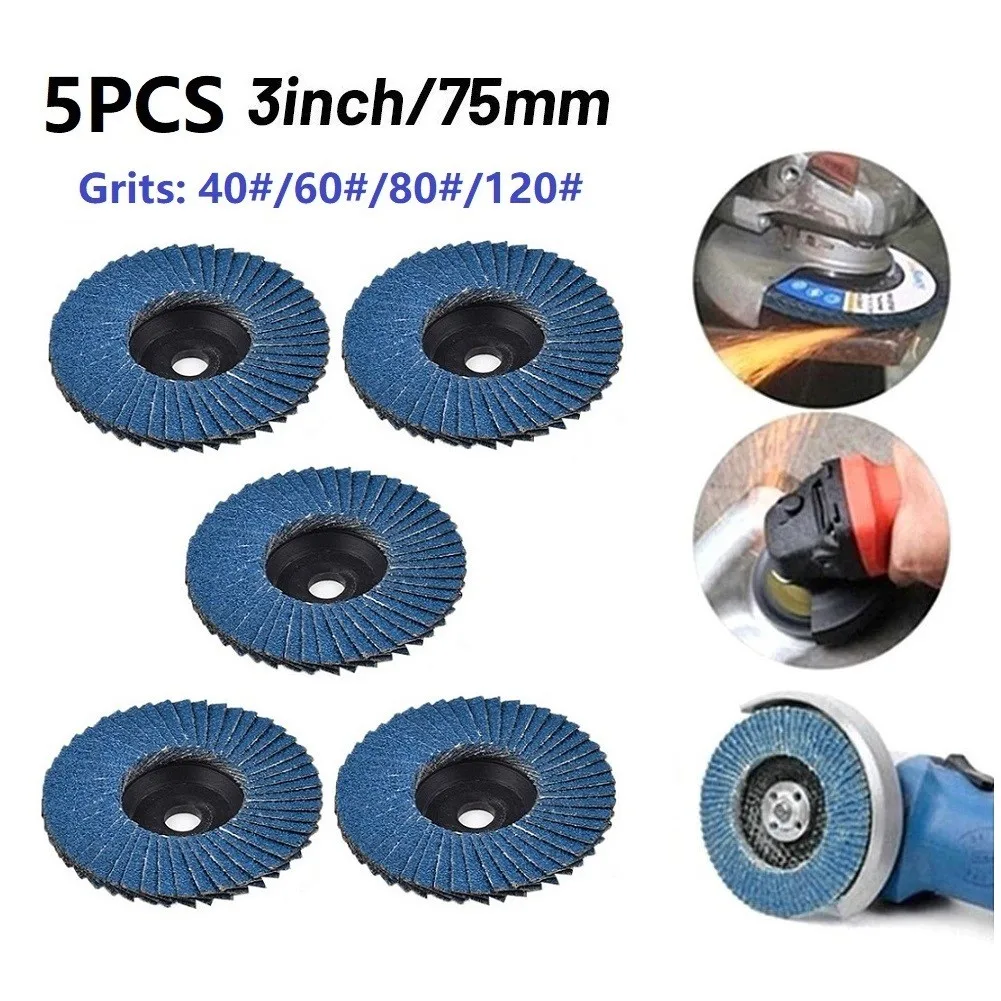 5pcs 3 Inch Flat Flap Discs 75mm Sanding Disc 40# 60# 80# 120# Grinding Wheels Polishing For Angle Grinder Abrasive Tool - купить по