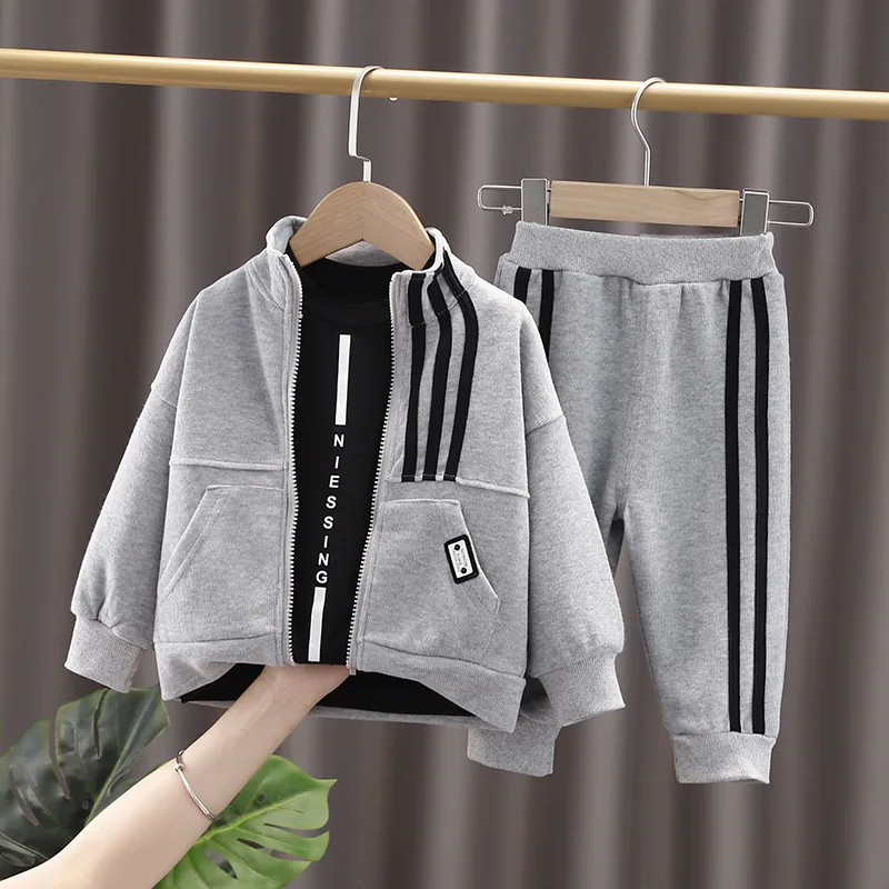 

Autumn Winter New Baby Clothes Sets Fashion Toddler Boy Striped Cotton 3pcs Suits Infant Kids Jacket+Letter T-shirt+Pants