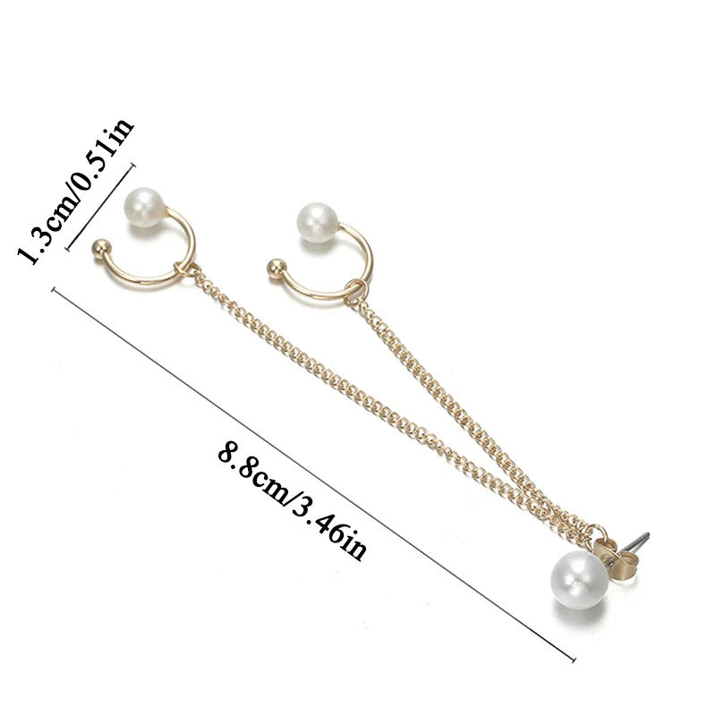 1PC Gold Tassel Earring For Women White Imitate Pearl Clip Hook Fake Piercing Cuff earrings Clips Bijouterie Wholesale | Украшения и