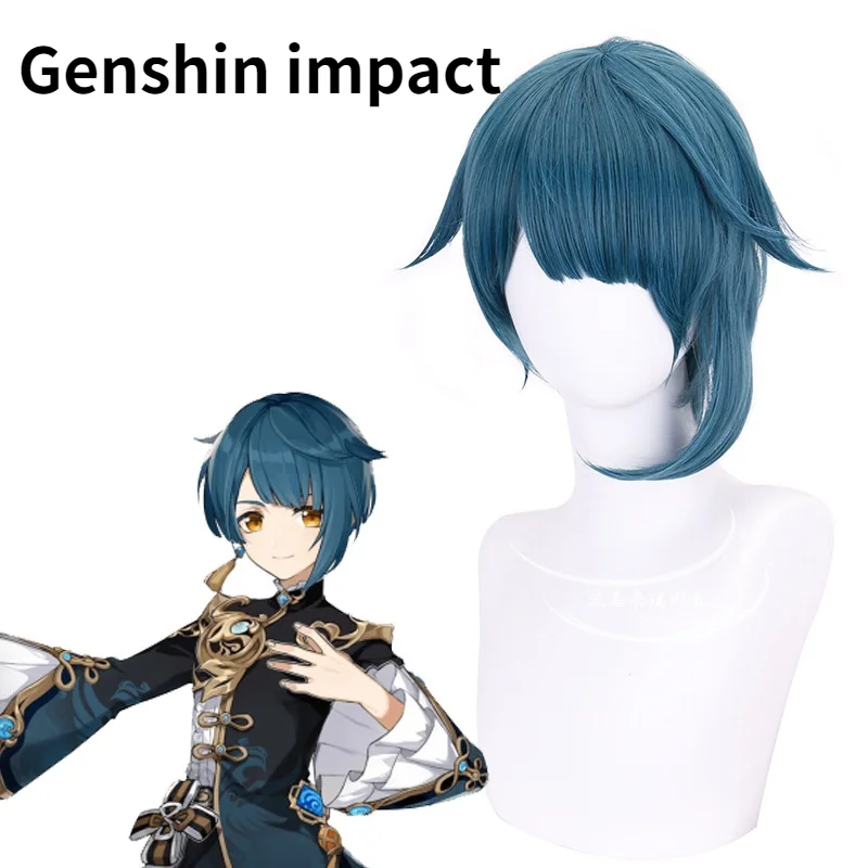 

Genshin Impact Xingqiu Cosplay 30cm Wig Short Grey Blue Wig Cosplay Anime Cosplay Wigs Heat Resistant Synthetic Wigs Halloween