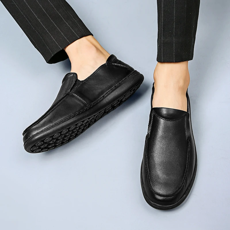

Genuine Leather Men Shoes Luxury Trendy 2021 Casual Slip on Formal Loafers Men Moccasins Black Male Comfortable Driving Shoes