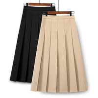 korean fashion y2k high waist women skirt mid long khaki pleated knee a line skirt sweet school uniform student casual skirts