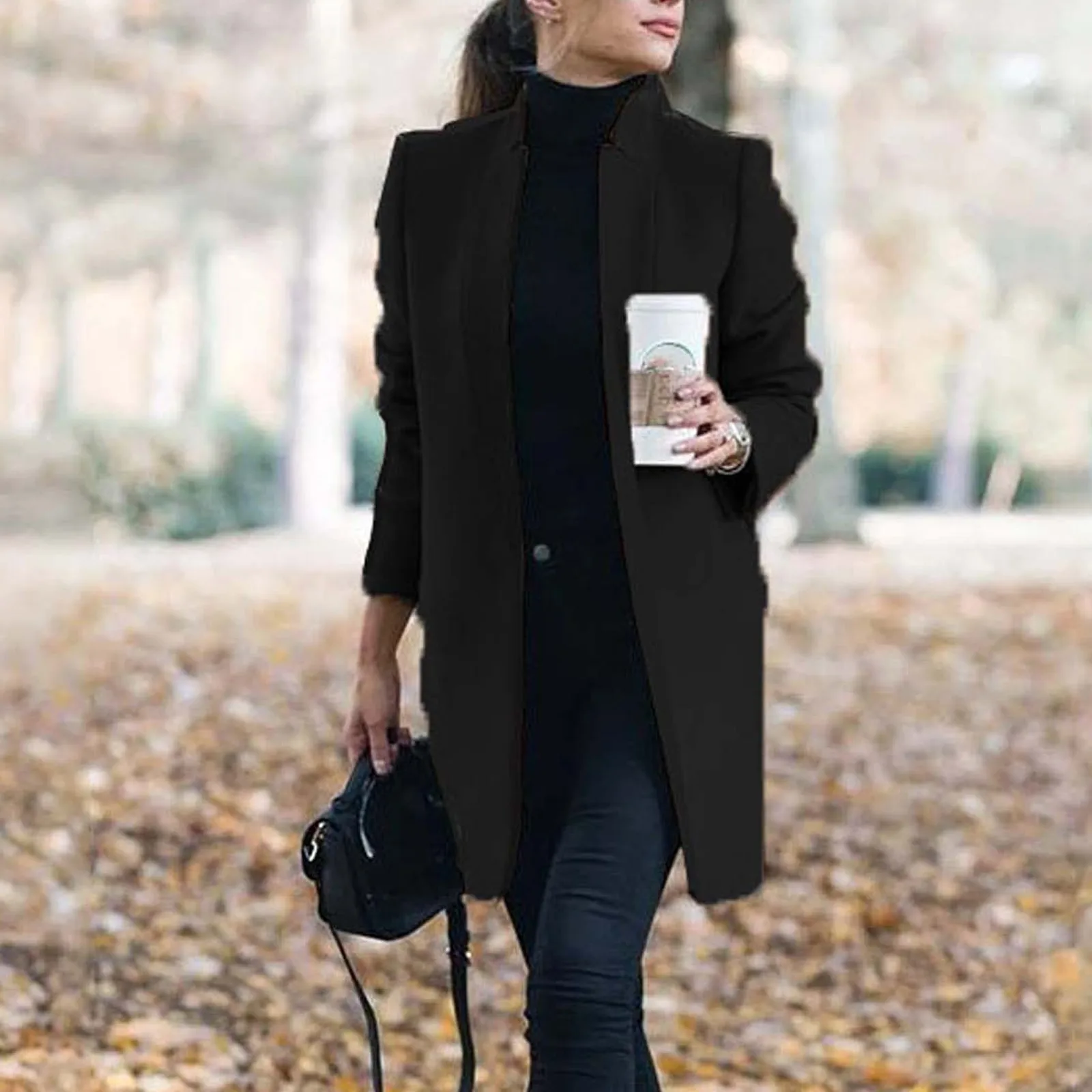 

Womens Artificial Autumn Wool & Blends Long Sleeve Coat Trench Jacket Ladies Warm Long Casual Elegant Overcoat Outwear