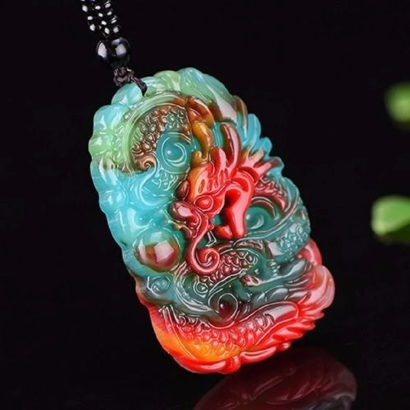 

Natural Chinese Jade Color Hand Carved Zodiac Dragon Pendant Fashion Jewelry Men and Women Multicolored Necklaces Popular Gifts