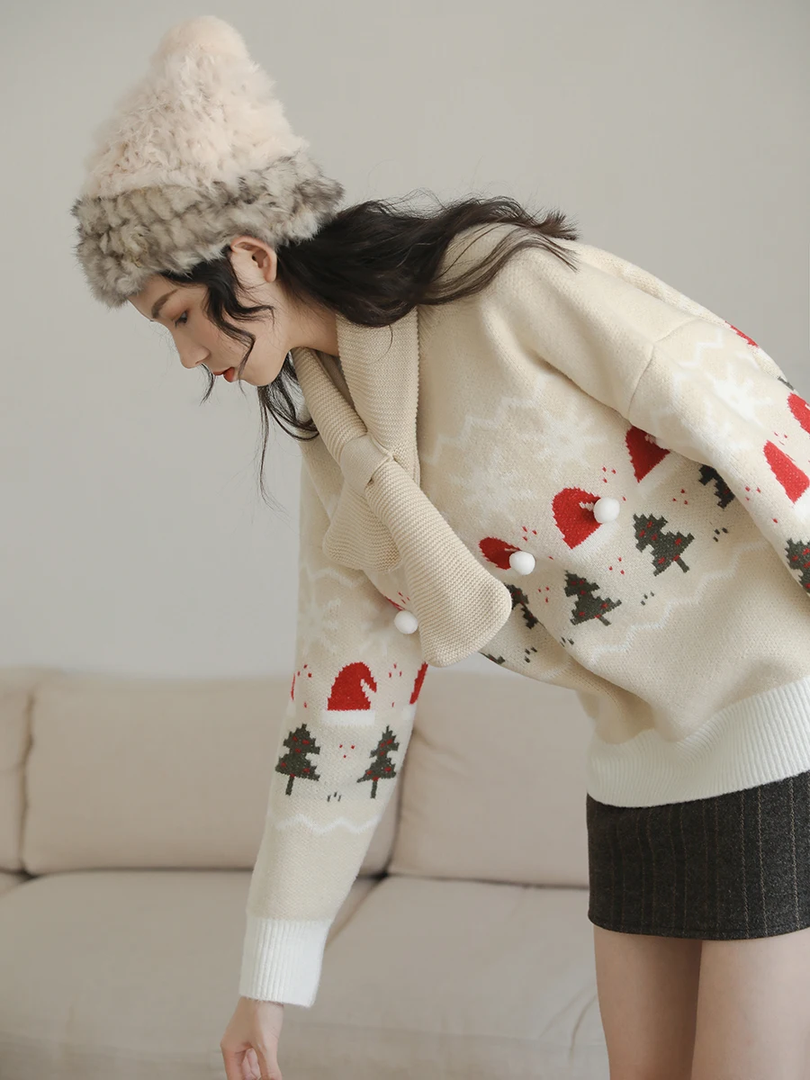 

Зимний Рождественский свитер, милый мультяшный пуловер, женский свободный трикотажный свитер в стиле мори