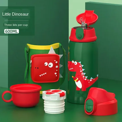 

New Cartoon Children's Vacuum Flask with Straw Kindergarten Drop-proof Large-capacity Water Bottle