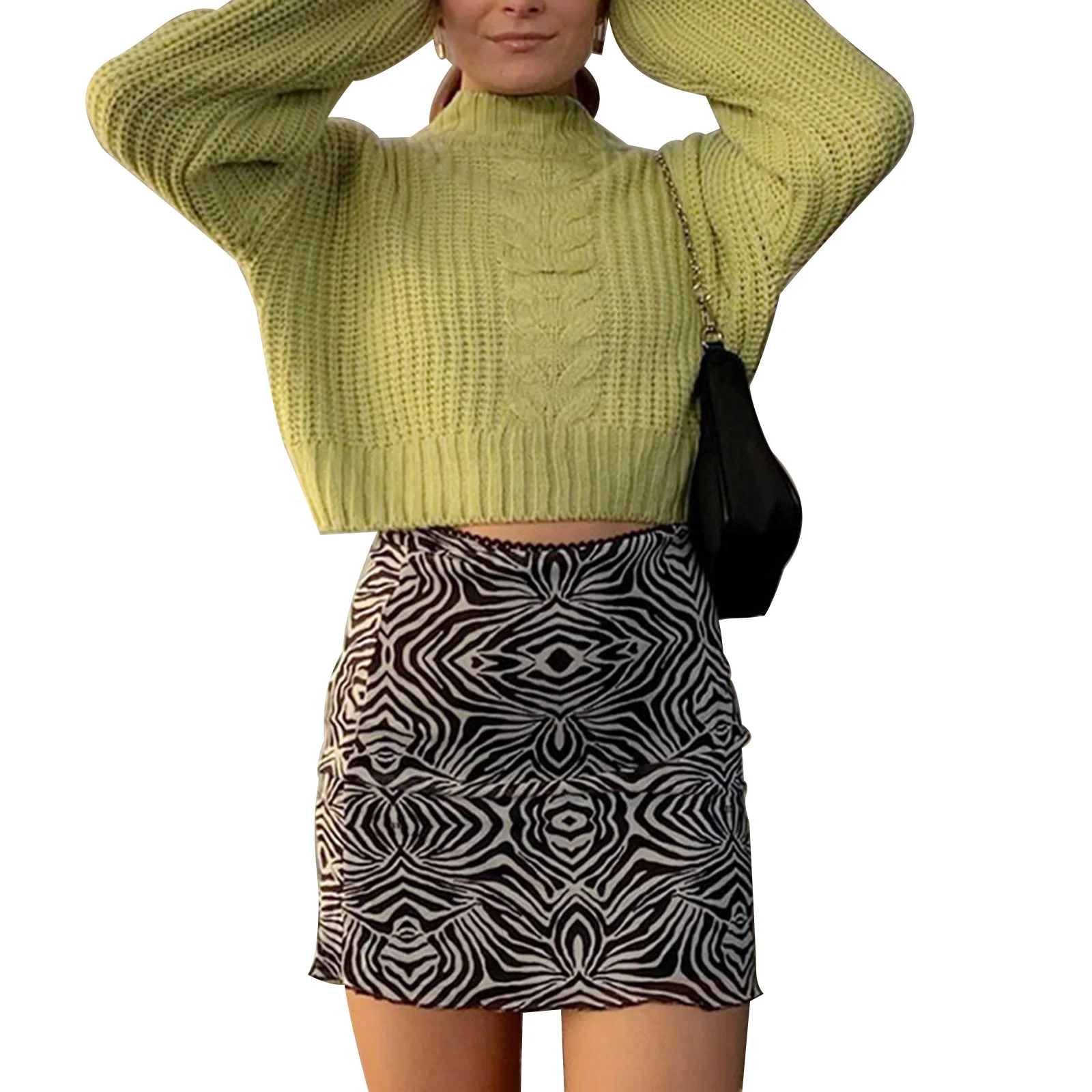 

Women's Mesh Bodycon Mini Skirt, Stylish Geometric Print High Waist Lace Trim Short Pencil Skirt