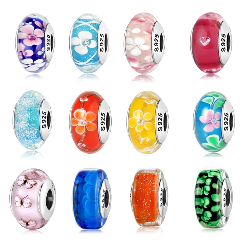 Подарочная коробка в виде 925 пробы серебряные цветы Золотой песок розовый Murano