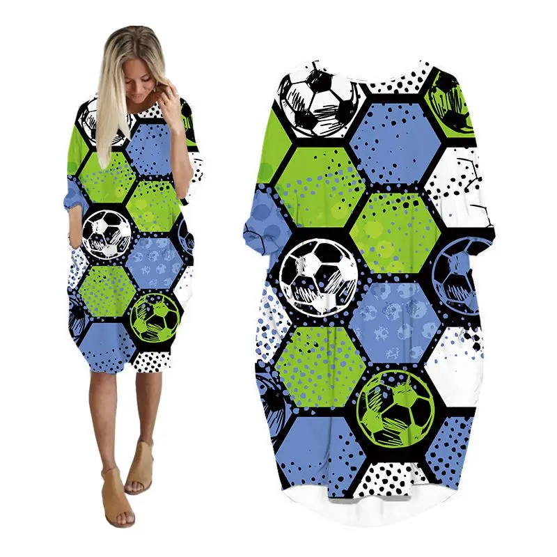 

LIASOSO 3D Print Fashion FootBall Dresess Women Funny Harajuku Dress Long-sleeve Maxi Dresses for Women Women Clothing