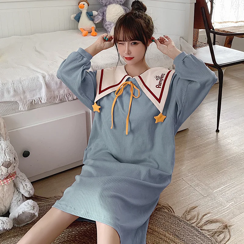 

Женская ночная рубашка с желтыми звездами, хлопковая ночная рубашка, милая мультяшная ночная рубашка, Милая принцесса, пижама с длинным рук...