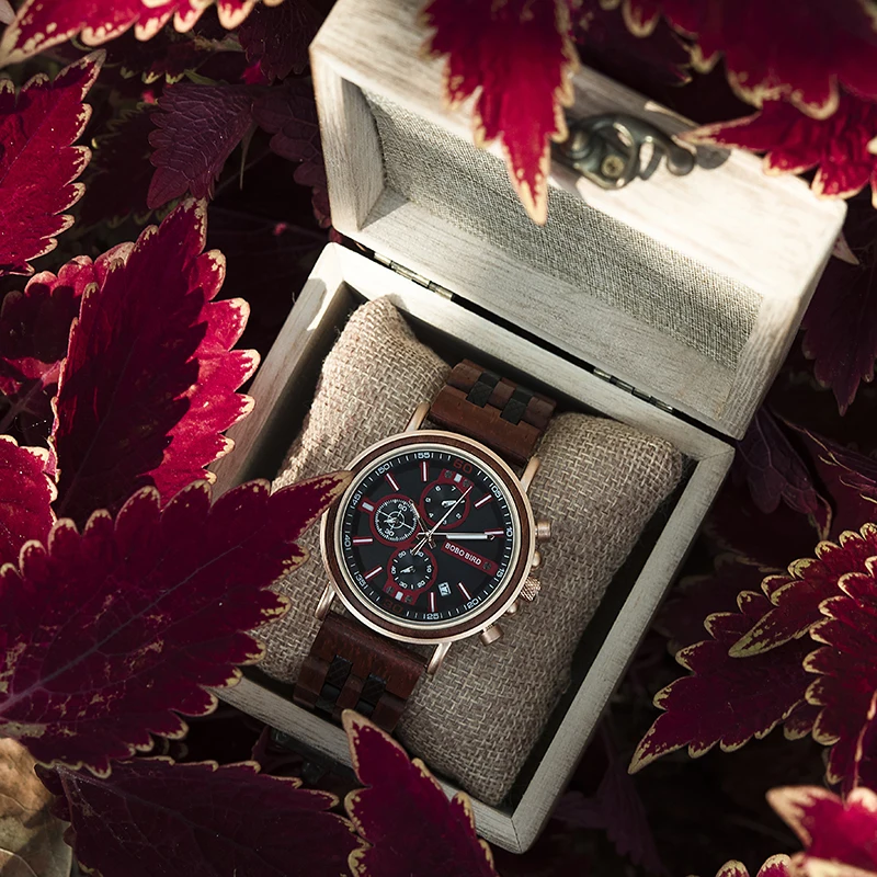 

BOBO BIRD Wood Watch Men Chronograph Military Stopwatch Male Timepieces Show Date For Boyfriend Gifts Box relojes hombre
