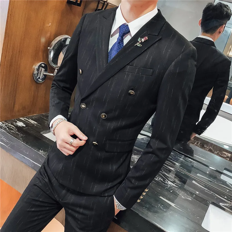 Костюм мужской двубортный блейзер + брюки жилет деловой Свадебный костюм модная