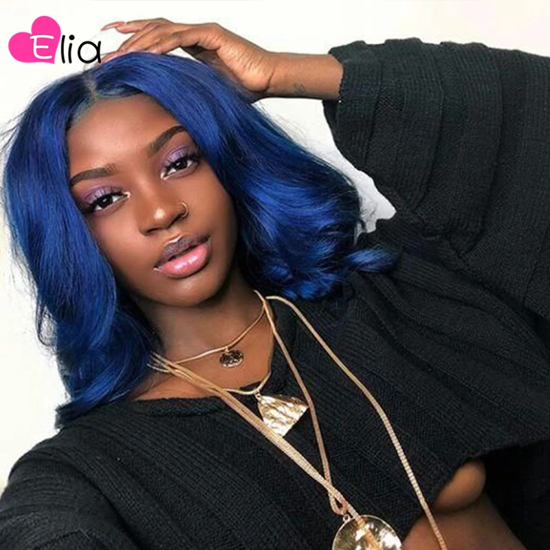 Темно синие волосы Elia парик на сетке волнистые парики перуанские человеческие