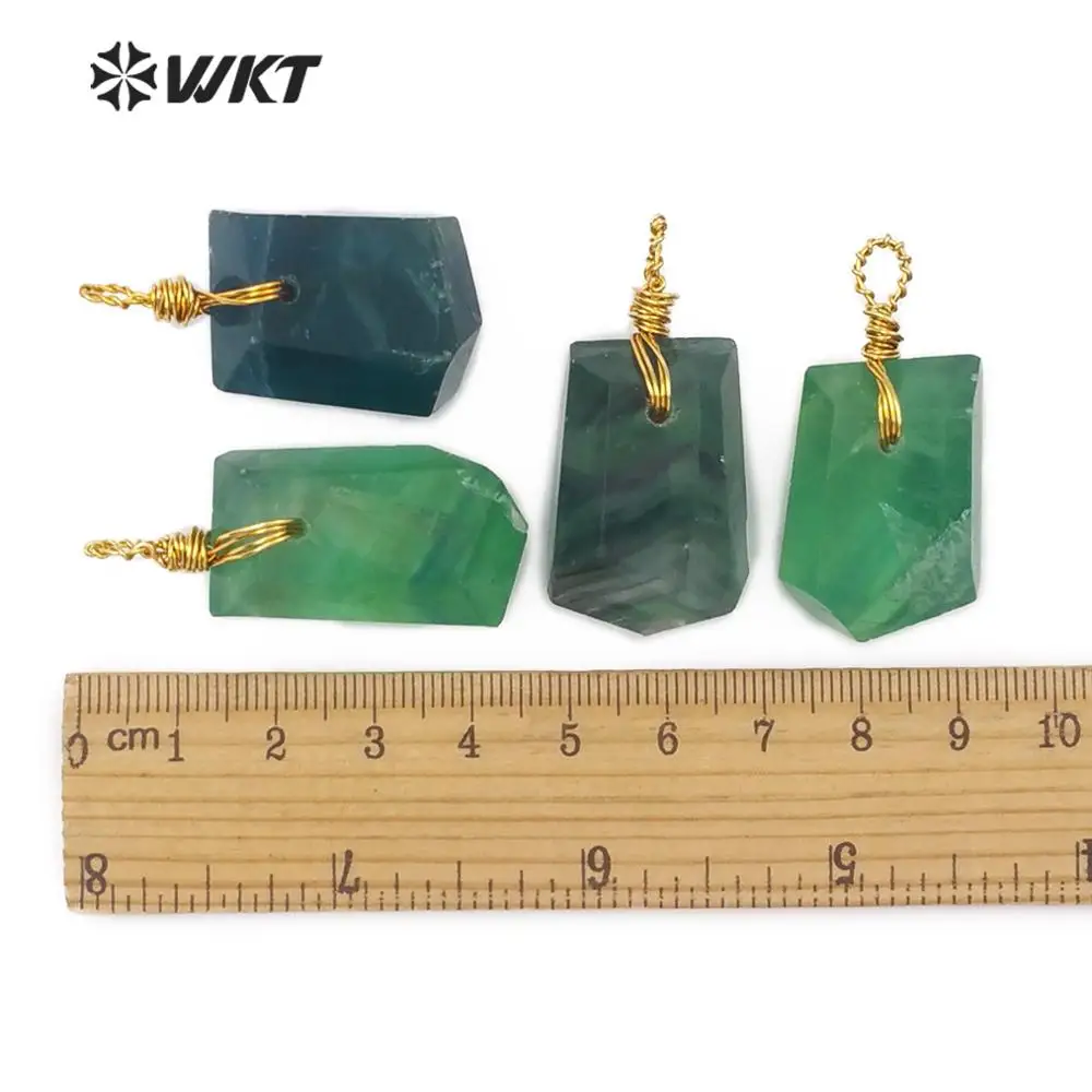 

WT-P1457 New!!! charm irregular shape Pendant natural green fluorite with gold Pendant Chain women fashion jewelry Pendant