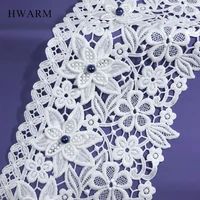 5yard high quality flowers in clusters dress accessories white sewing trim african arts craft 3d lace fabric ribbon with beads