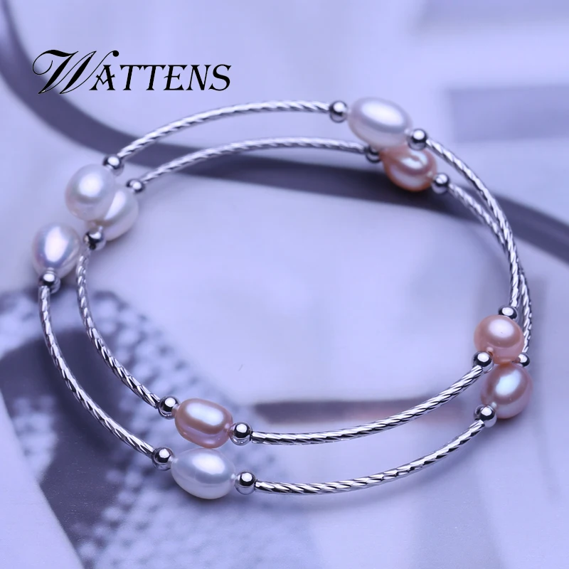 Женский браслет с натуральным пресноводным жемчугом двухслойный многоцветный