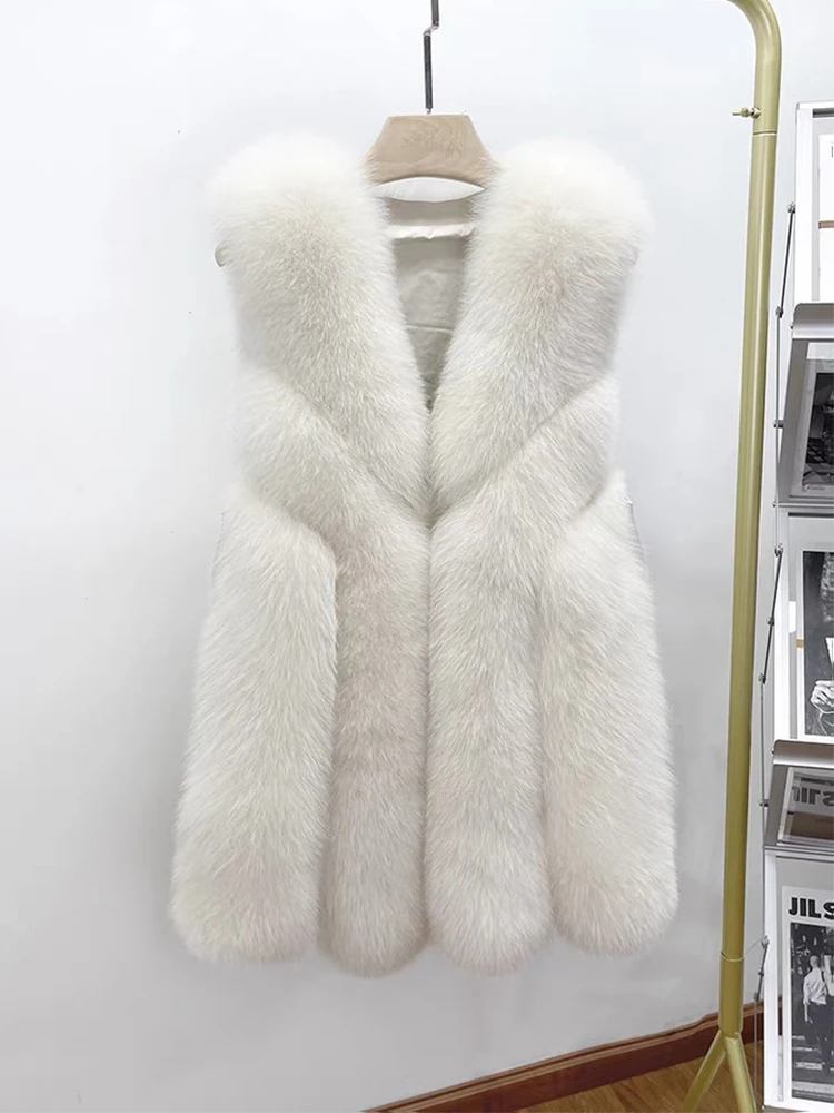 2021 New Arrival Women Real Fox Fur Vest Fluffy Full Pelt Fox Fur Vest Genuine Sheepskin Leather Fur Gilet for Winter Autumn