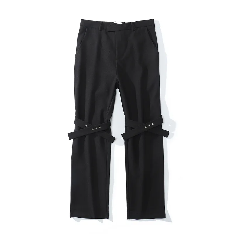 

Европейские, американские уличные темно съемная лента Леггинсы прямые повседневные штаны мужские Хай-стрит micro расклешенные брюки для дете...