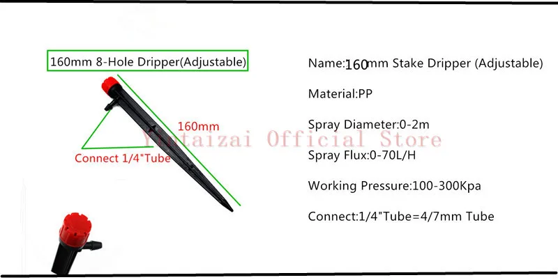 Регулируемая красная капельница с 8 отверстиями для капельного орошения теплиц