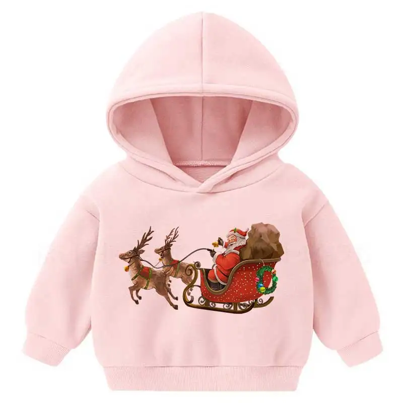 

2021 New Printed Hooded Christmas Pullover Children's Spring and Autumn Hooded Tops Santa Claus Snowflake Fashion Streetwear 4T-