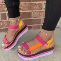 sarairis mixed color hook loop open toe sandals women thick bottom casual fashion sandals ladies shoes