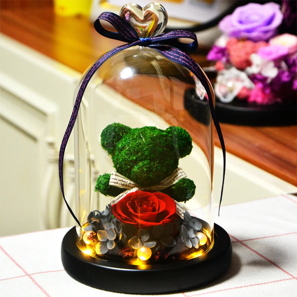 

Eternal Preserved Fresh Rose Lovely Teddy Bear Molding Led Light In A Flask Immortal Rose Valentine's Day Mother's Day Gifts