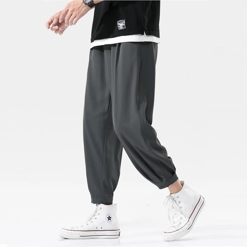 

Summer New Men's Pants Loose Trend Harlan Casual Pants Ice Silk Boys Straight Nine-point Pants Pantalones De Hombre Baggy Pants