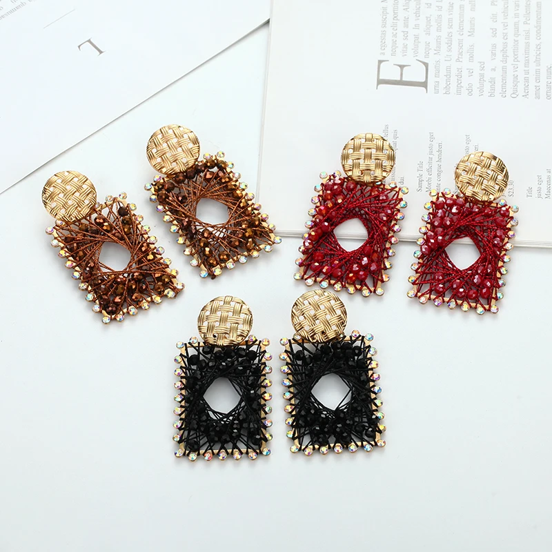 

Bohemian women's drop earrings rectangle bead earrings for women hollow beach summer vacation holiday earrings jewelry