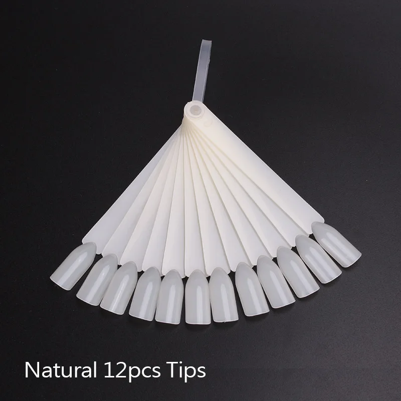 Natural 12 PCS Накладные ногти веер для дизайна ногтей дисплей натуральный черный прозрачный лак для ногтей образец пластикового тренировочного маникюрного инструмента образец - Color: Natural 12 PCS