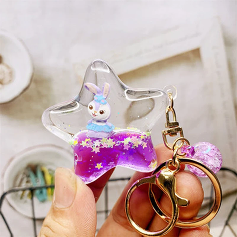 Брелок для ключей милый зыбучий песок жидкая звезда роса кролик плавающие