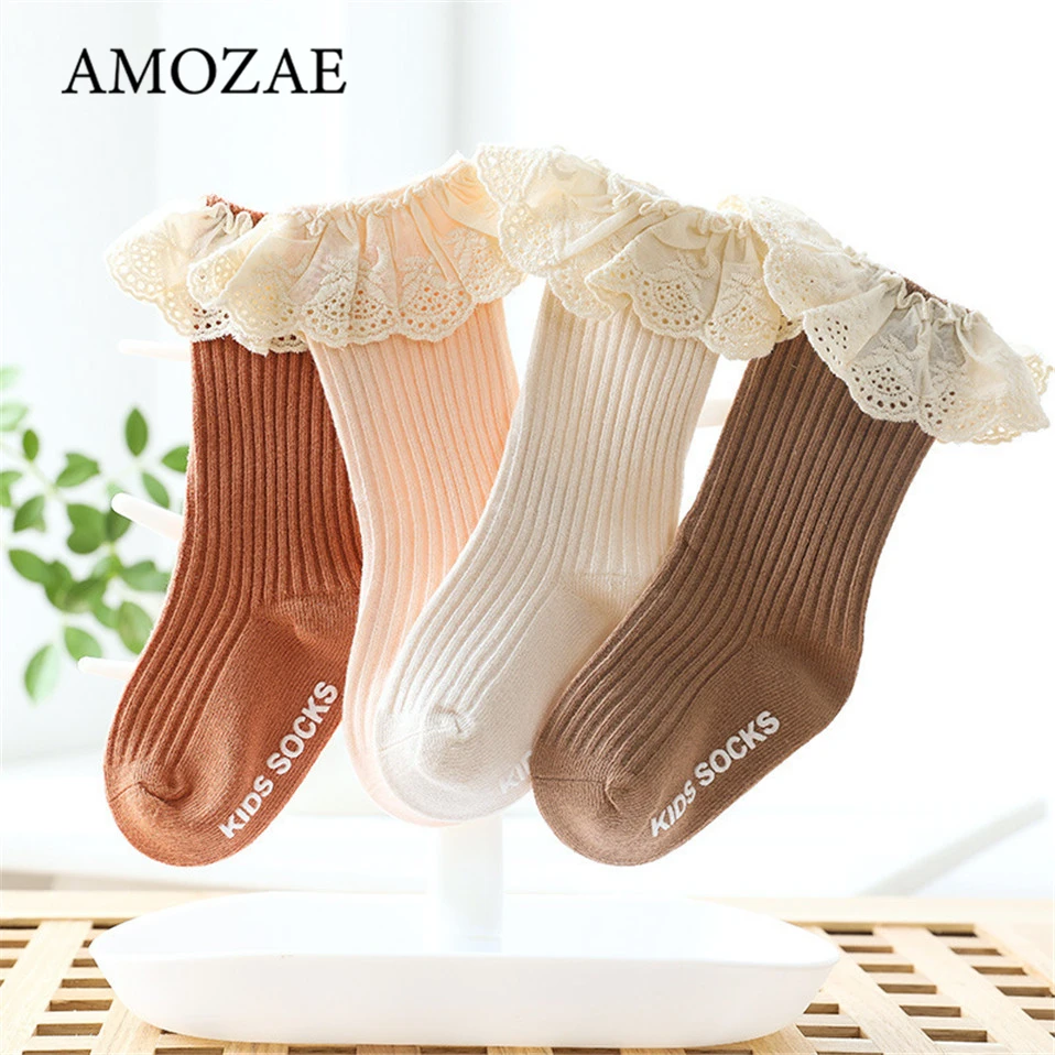 

Newborn Baby Girl Socks Lace Baby Knee Socks Anti Slip Cotton Socks for Girls Princess Long Autumn Winter Stockings 2023