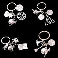 1pcs hip hop rock street style magician keychain diy charm witch magic hat scepter playing card key ring metal jewelry crafts