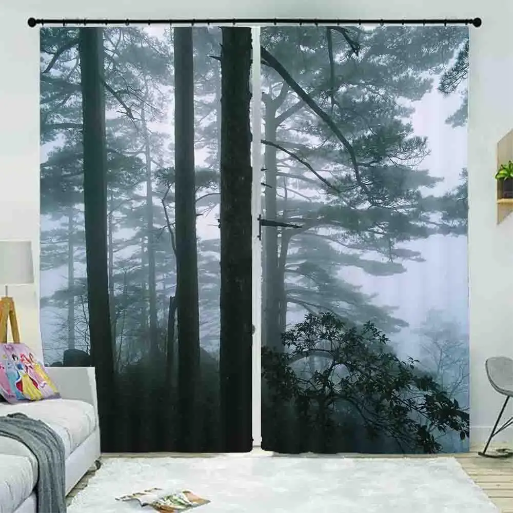 

Customize Blackout Curtains Foggy forest Landscape Room Curtains Modern 3D Blackout Window