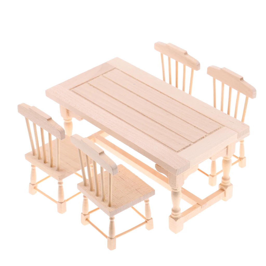 

1:12 Miniature Wooden Furniture Set Chair And Table Decorative Accessory