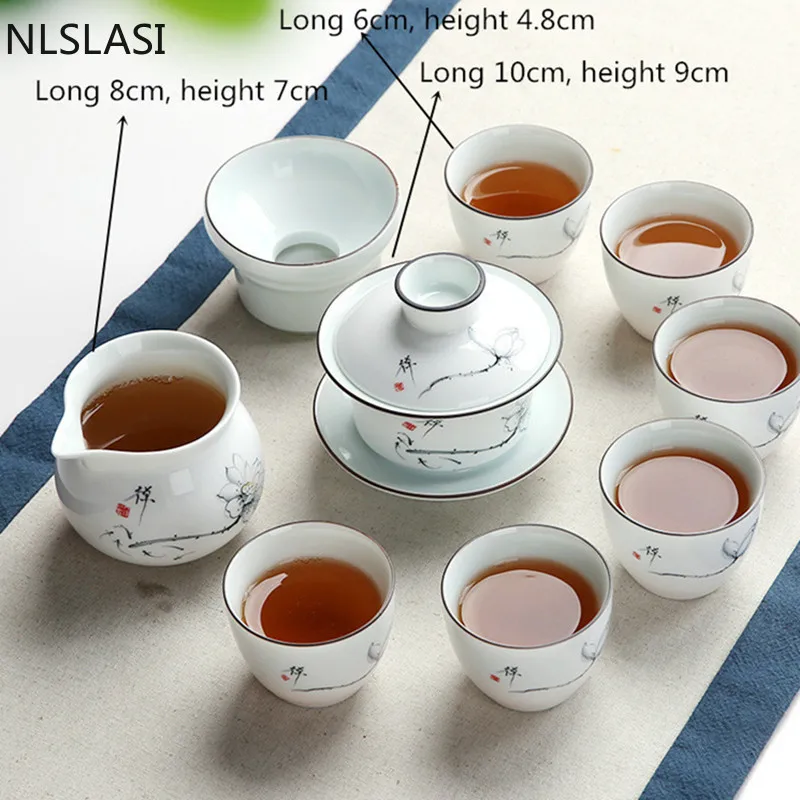 

9pcs\lot Chinese white porcelain tea set Tea set teapot tea cup Travel portable tea set Household drinking utensils NLSLASI