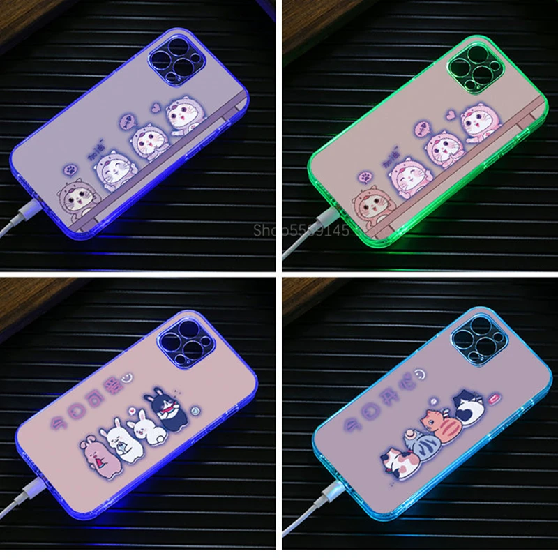 For iPhone 11 12 Pro Transparent TPU Selfie Led Light Phone Case Music Luminous Capa For iPhone 12 Pro Max Clear Back Cover