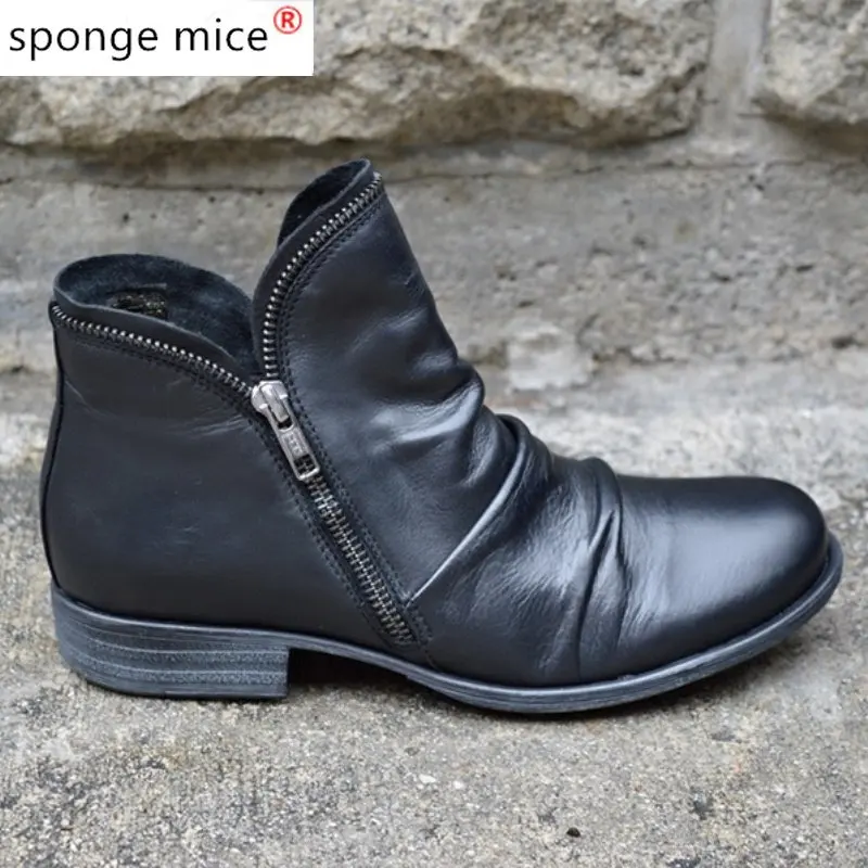 

Vintage, handmade, flat-bottomed, fall/winter 2020, new side Zip, pleated, matching boots for women
