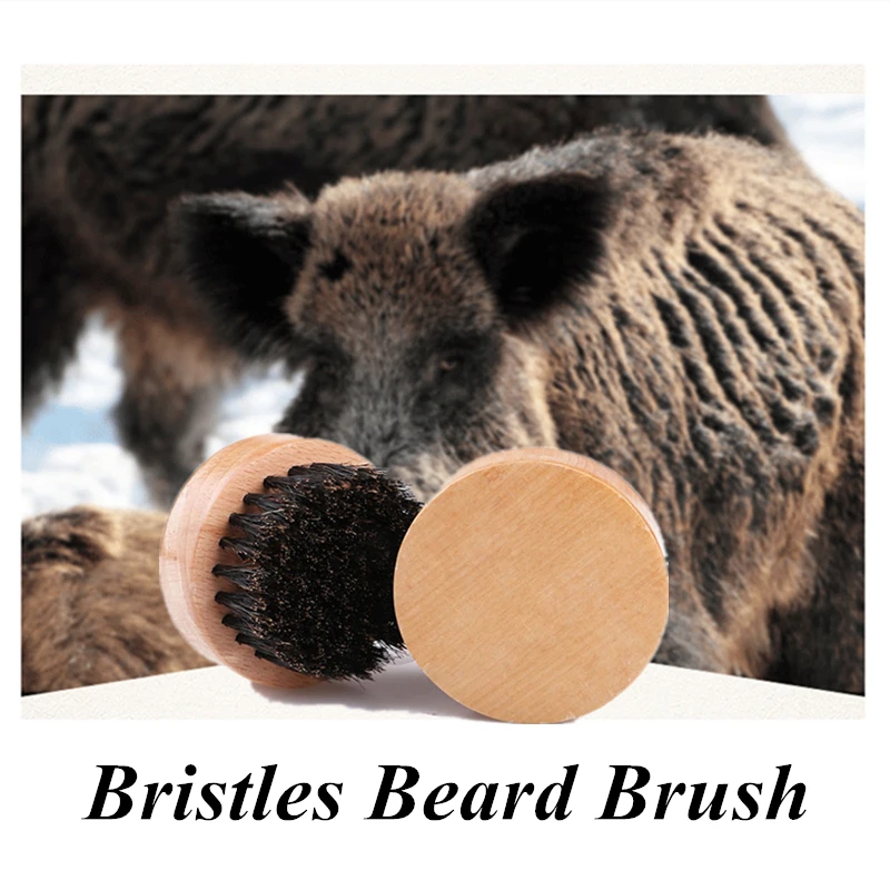 

Facial Hair BOAR BRISTLE Beard Brush Mens Boar Hair Bristle Hard Round Beech Handle Mustache Set Face Massage Beauty G0725