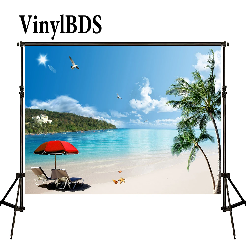 VinylBDS фото фон пляж ребенок морской пейзаж голубое небо Фон зонт для